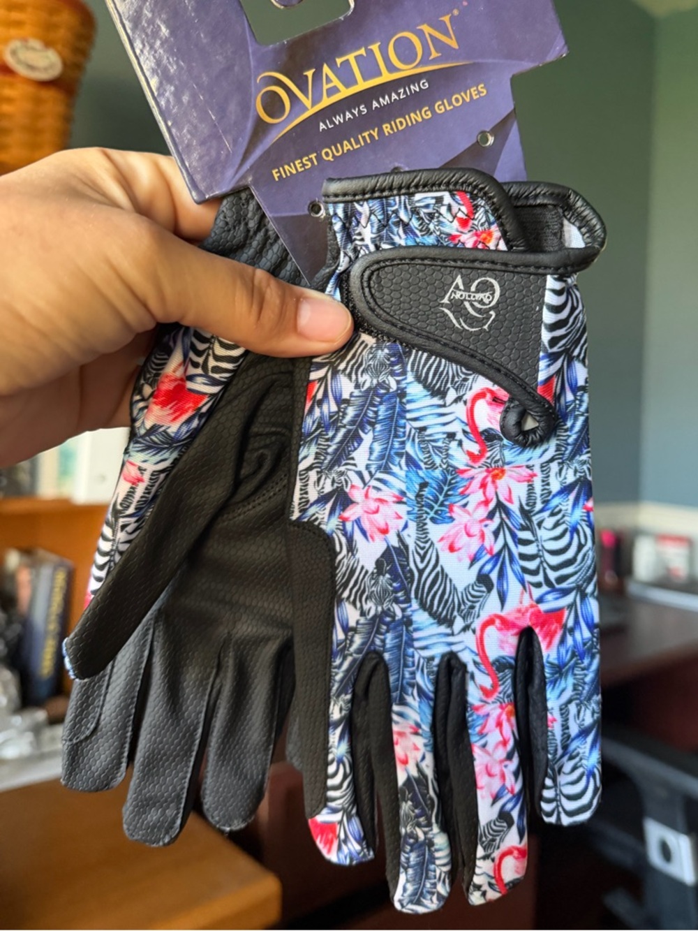 Ovation ladies cool rider gloves black zebra sz medium 7-7.5